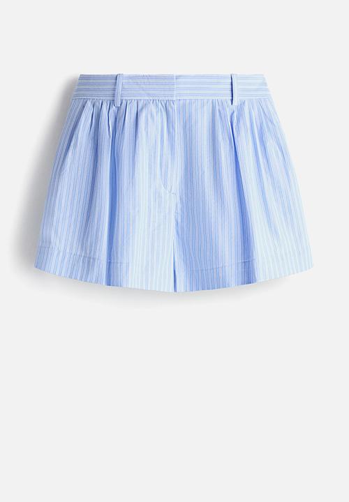 H&M - Tailored cotton shorts - light blue/striped