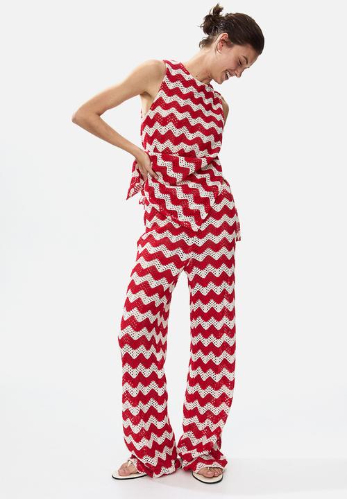 H&M - Crochet-look jacquard jersey top - white/red striped