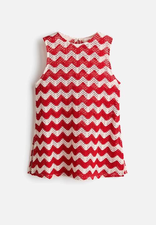 H&M - Crochet-look jacquard jersey top - white/red striped