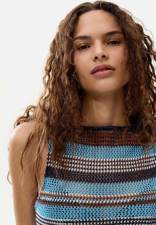 H&M - Glittery hole-knit dress - blue/brown