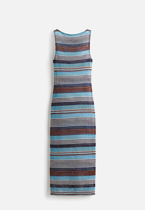 H&M - Glittery hole-knit dress - blue/brown