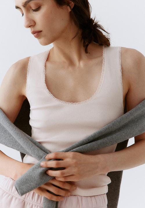 H&M - Lace-trimmed vest top - light pink
