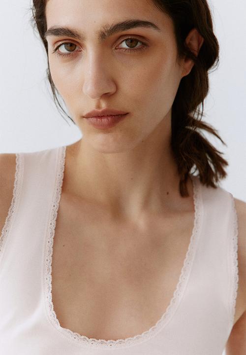 H&M - Lace-trimmed vest top - light pink