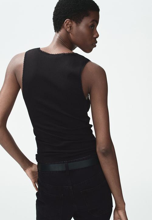 H&M - Lace-trimmed vest top - black