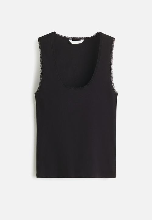 H&M - Lace-trimmed vest top - black