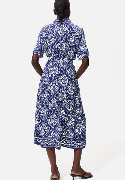 H&M - Tie-belt shirt dress - blue/white patterned