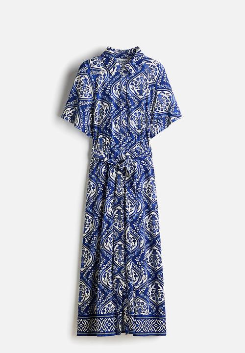 H&M - Tie-belt shirt dress - blue/white patterned