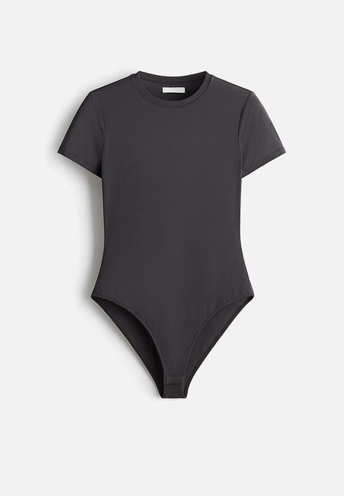 H&M - Short-sleeved microfibre body - dark grey