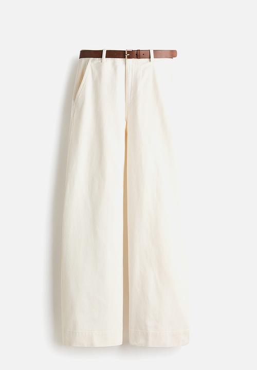 H&M - Wide belted twill trousers - white