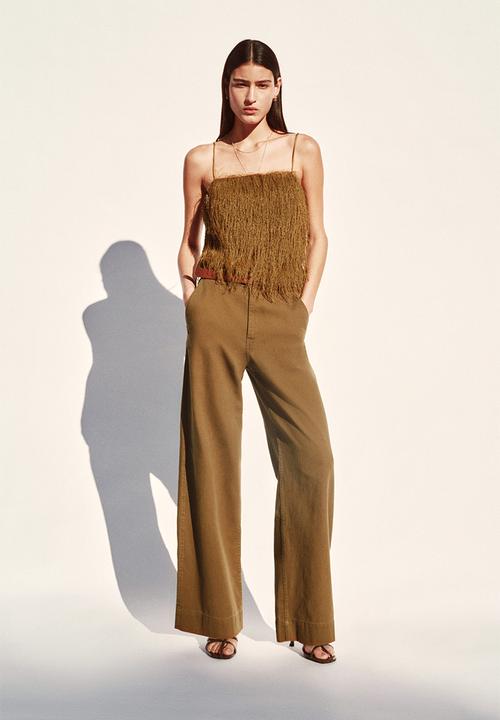 H&M - Wide belted twill trousers - dark khaki green