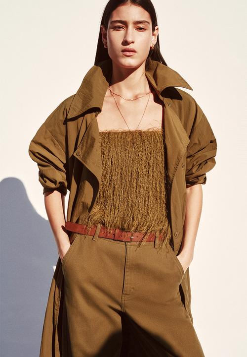 H&M - Wide belted twill trousers - dark khaki green