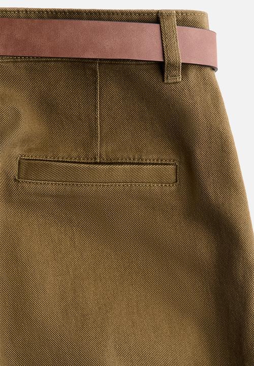 H&M - Wide belted twill trousers - dark khaki green