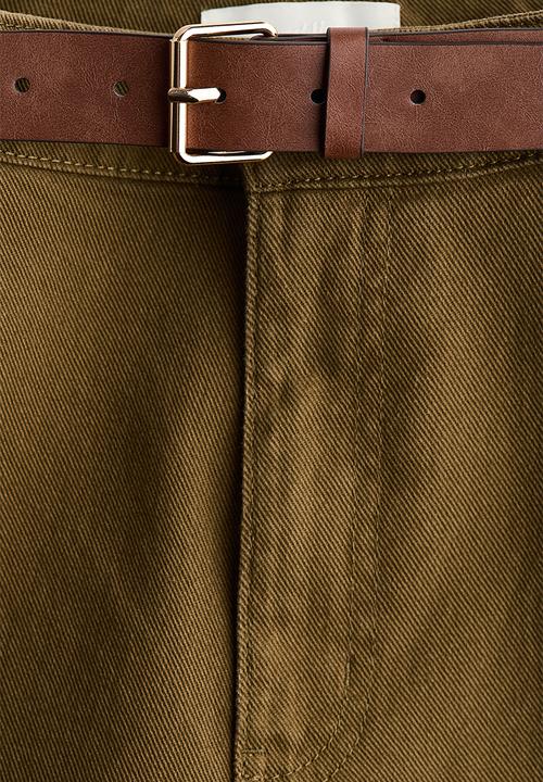 H&M - Wide belted twill trousers - dark khaki green