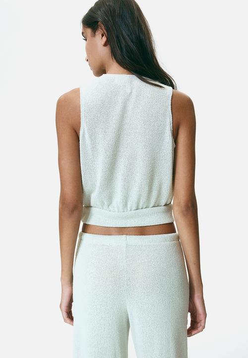 H&M - Knitted wrap top - light dusty green