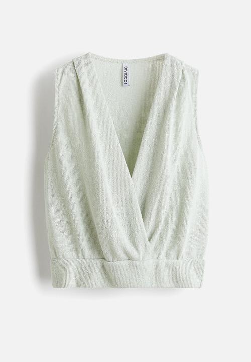 H&M - Knitted wrap top - light dusty green