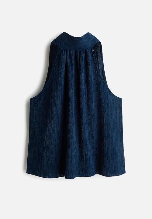 H&M - Textured halterneck top - dark blue