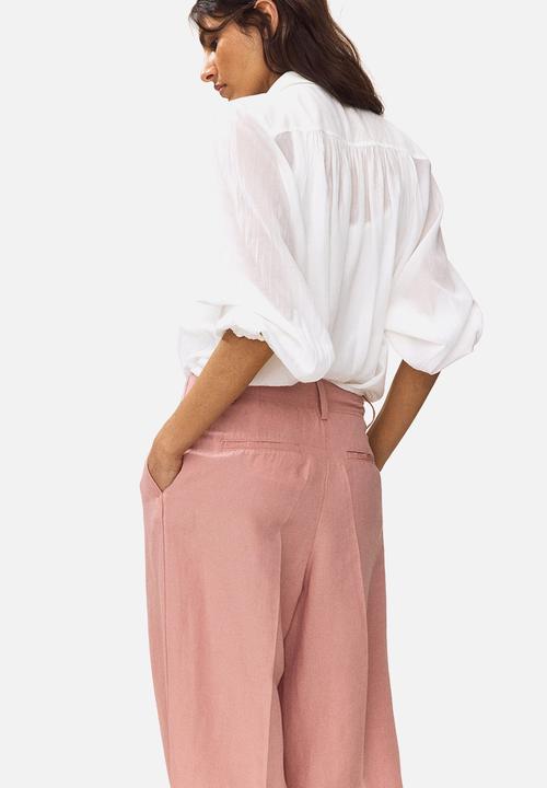 H&M - Tapered linen-blend trousers - dusty pink