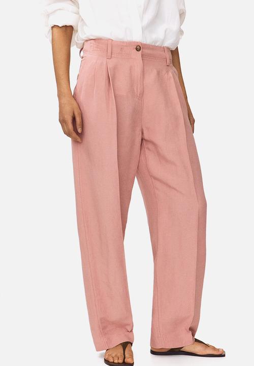 H&M - Tapered linen-blend trousers - dusty pink