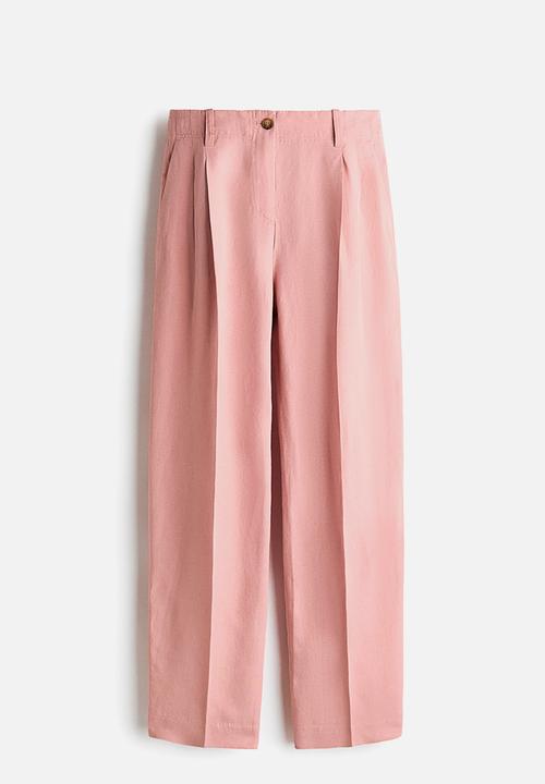 H&M - Tapered linen-blend trousers - dusty pink