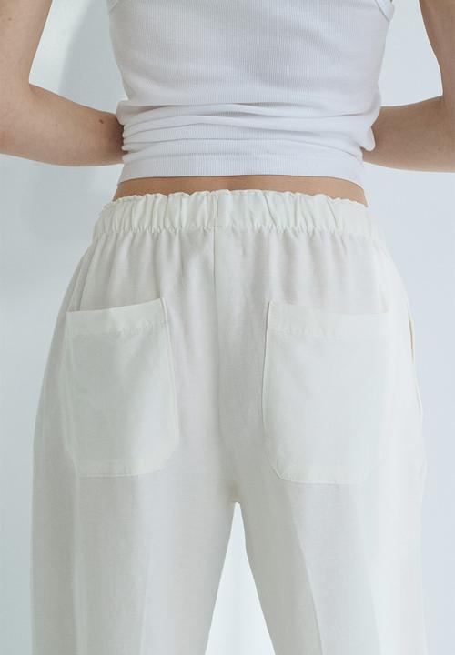 H&M - Linen-blend drawstring trousers - white