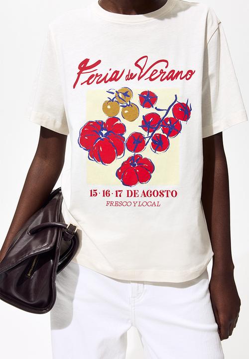 H&M - Printed t-shirt - ivory/feria de verano