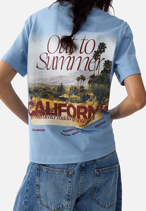 H&M - Printed t-shirt - dusty light blue/california