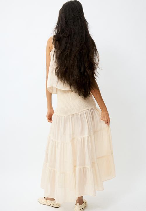 H&M - Smocked chiffon skirt - light beige