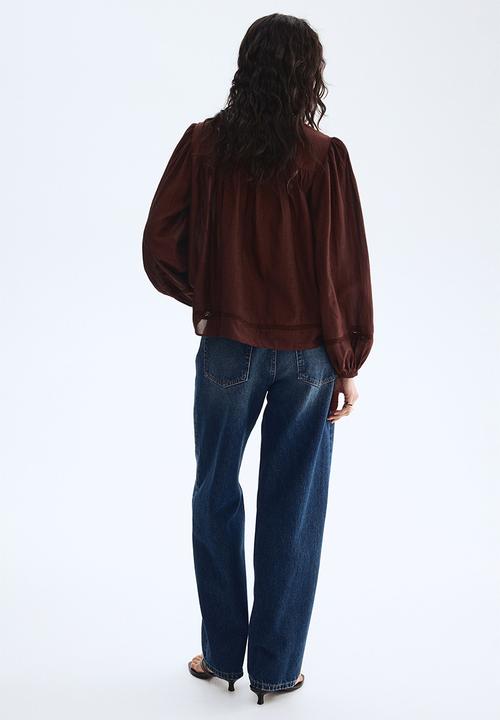 H&M - Lace-inset viscose-blend blouse - dark brown