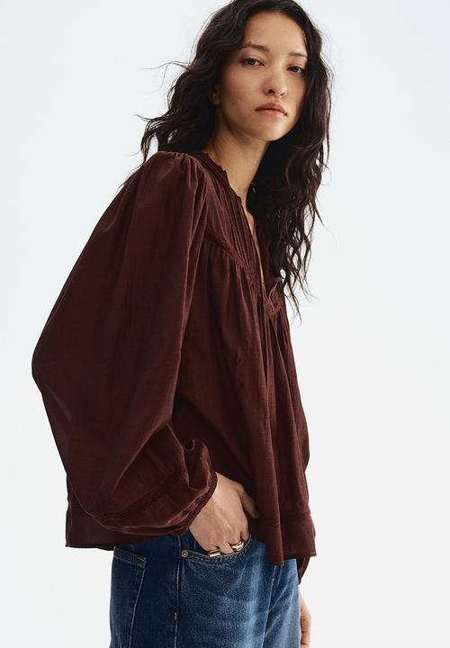 H&M - Lace-inset viscose-blend blouse - dark brown