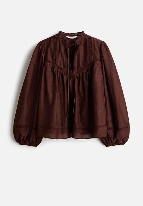 H&M - Lace-inset viscose-blend blouse - dark brown