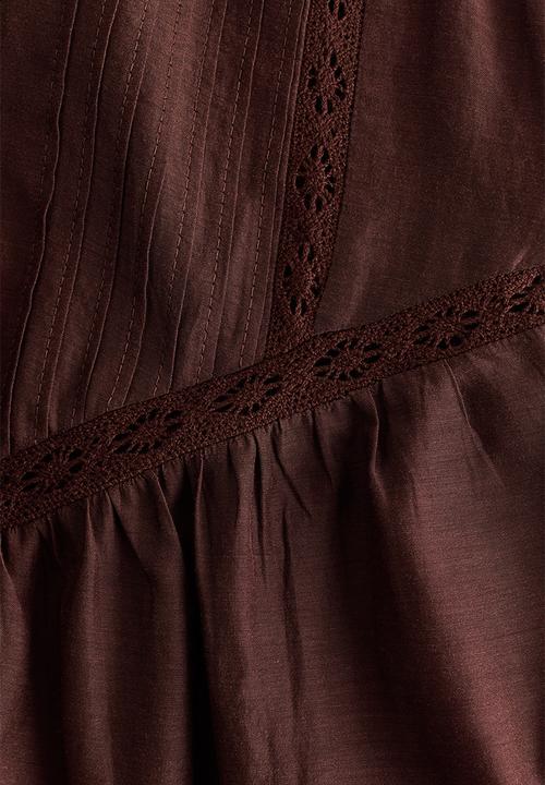 H&M - Lace-inset viscose-blend blouse - dark brown