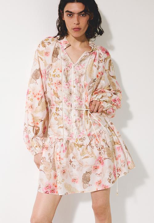 H&M - Short tunic dress - cream/floral