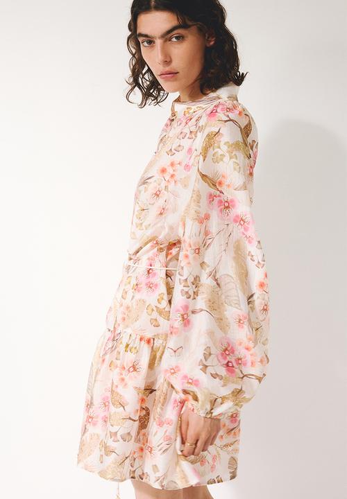 H&M - Short tunic dress - cream/floral
