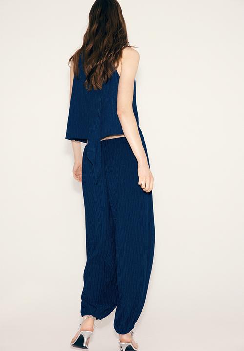 H&M - Crinkled balloon trousers - navy blue