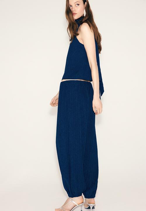H&M - Crinkled balloon trousers - navy blue