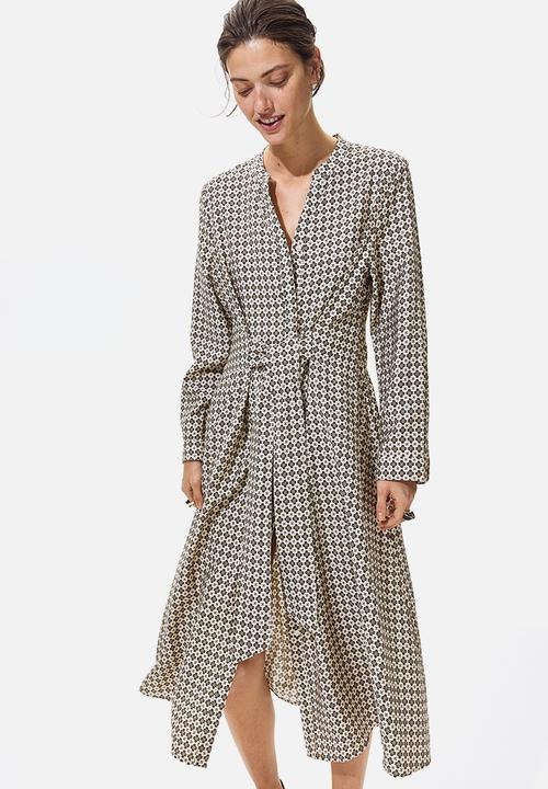 H&M - Tie-belt dress - cream/patterned