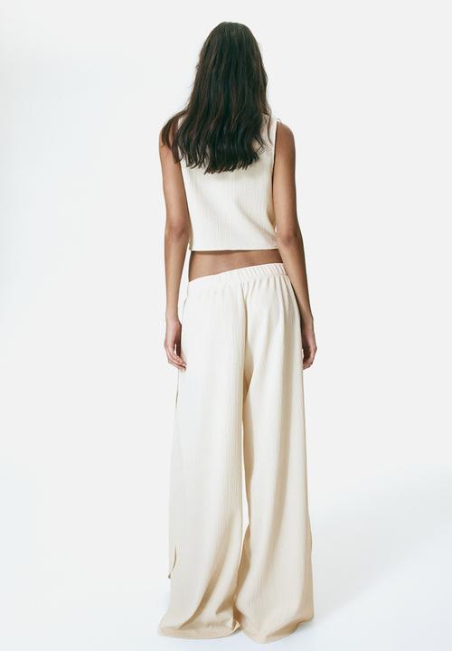 H&M - Wrap-detail crinkled top - light beige