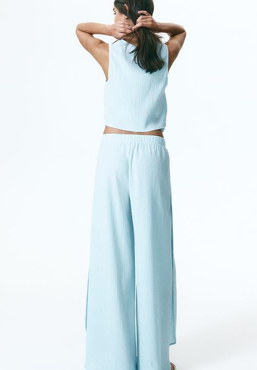 H&M - Wrap-detail crinkled top - light blue