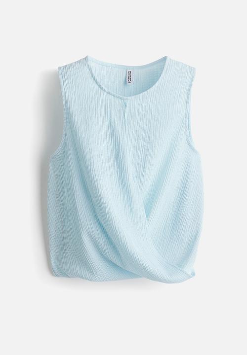 H&M - Wrap-detail crinkled top - light blue