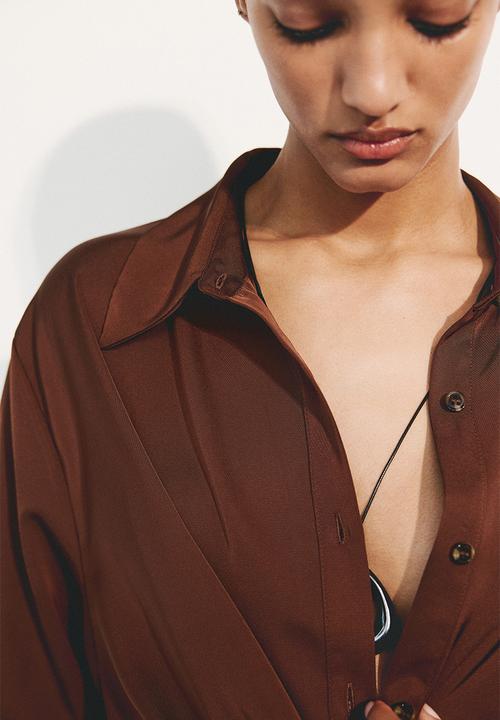 H&M - Tie-detail shirt dress - rust brown
