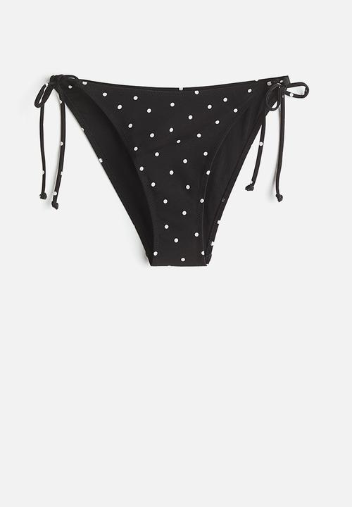 H&M - Tie tanga bikini bottoms - black/polka dots