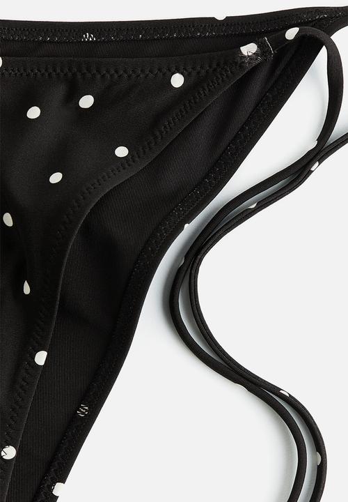 H&M - Tie tanga bikini bottoms - black/polka dots