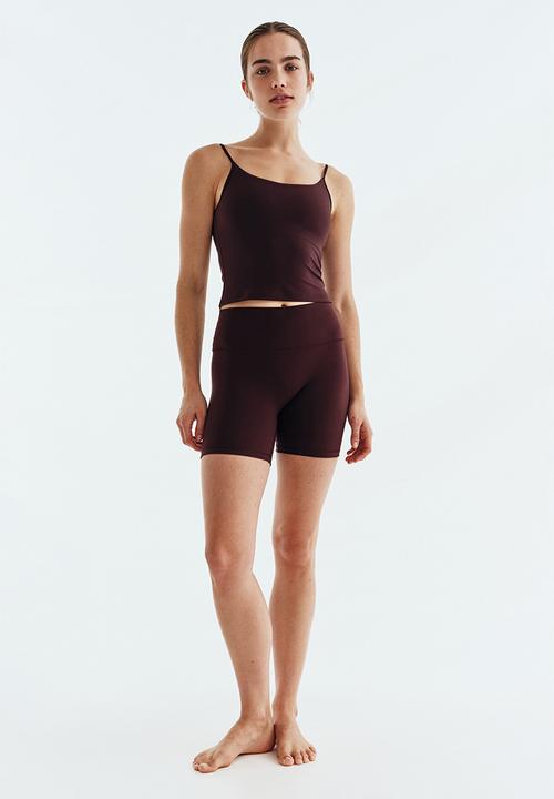 H&M - Integral-bra sports strappy top with softmove™ - chocolate plum
