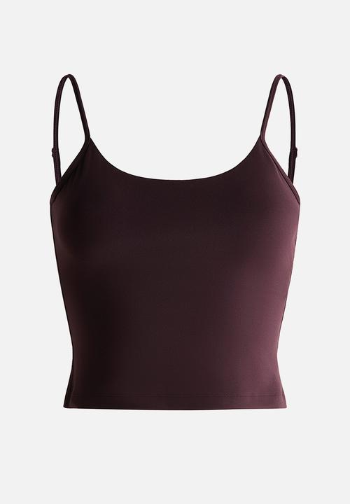 H&M - Integral-bra sports strappy top with softmove™ - chocolate plum