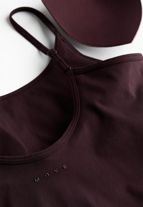 H&M - Integral-bra sports strappy top with softmove™ - chocolate plum