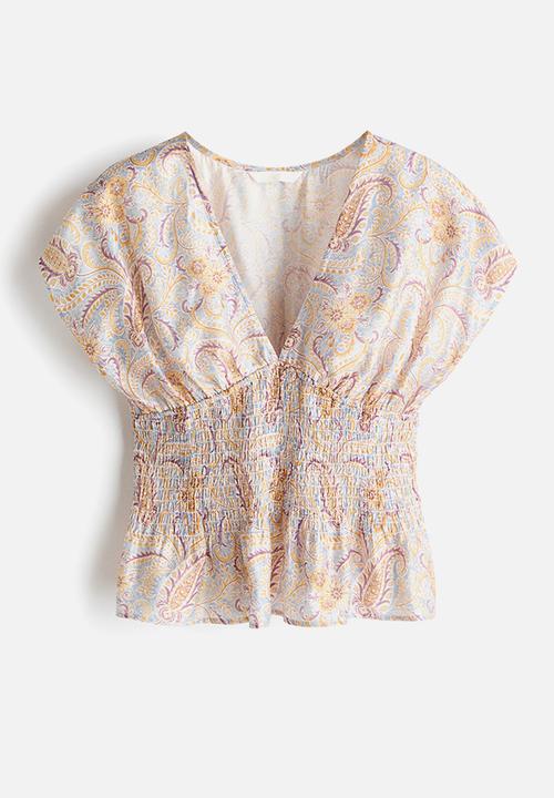H&M - Smocked top - light purple/paisley pattern