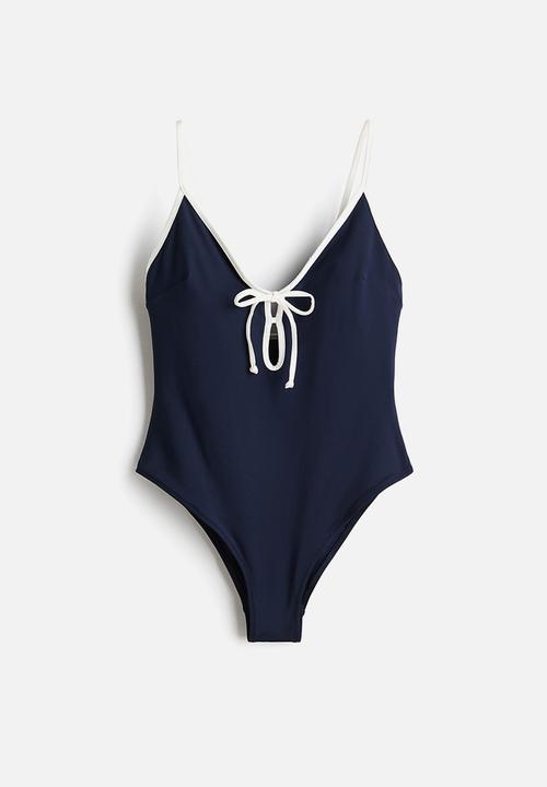 H&M - Padded-cup high leg swimsuit - navy blue