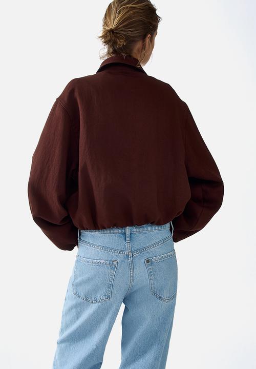 H&M - Oversized bubble-hem jacket - dark rust brown