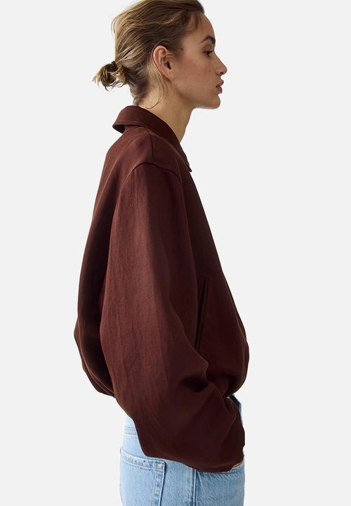 H&M - Oversized bubble-hem jacket - dark rust brown