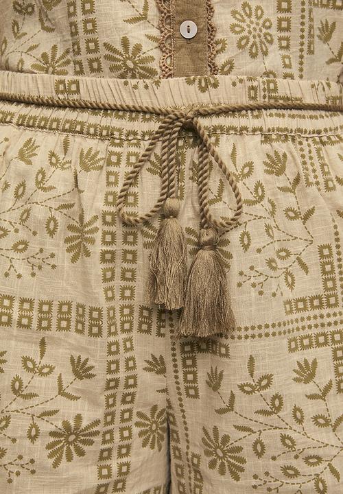 MANDI - Pull On Elasticated Short With Print Detail And Waist Cord - Beige